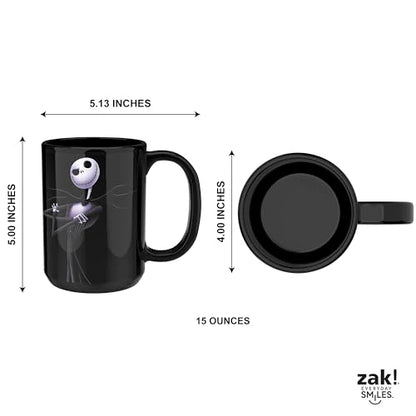 Zak Designs Disney Tim Burton The Nightmare Before Christmas Unique Color Change Ceramic Coffee Mug for Hot Drinks, Collectible Keepsake (15 oz, Jack Skellington)