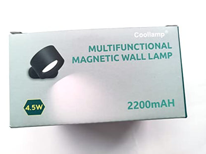 Coollamp LED Indoor Wall Lamp, Bedroom Wall Light with Warm/Natural/White Light, 3 Brightness Levels, Rechargeable Battery, Touch Control, 360 ° Rotate, Wall Lamp for Living Room Corridor Stairs