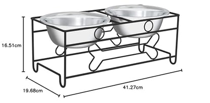 PETMAKER Elevated Dog and Cat Bowls - Decorative 6.5-Inch-Tall Raised Stand with 2 Stainless-Steel Food and Water Bowls - Hold 40oz Each by (Black)