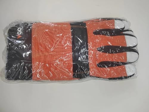 Vgo... Chainsaw Gloves 12-Layer Protection on Both Hands, Safety Goat Leather Foresty Work Gloves with Touchscreen(M,Orange,1 pair)