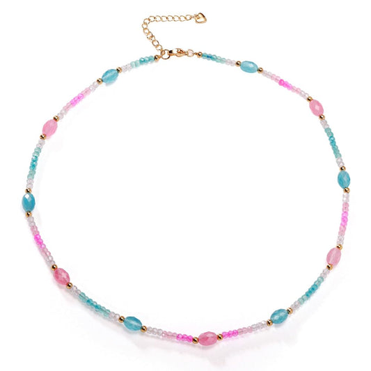 Gmissbabicoo Healing Crystal Necklace for Women Spiritual Zircon Beads Handmade Gemstone with 18k Golden Plated Blue Pink Crystals Stones Beaded Adjustable Necklaces with Jewelry Box