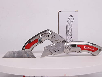 RBAYSALE Utility Knife Folding Heavy Duty Carpet Cutter with 5 SK5 Blades 420 Stainless Steel Retractable Box Cutter with Safety-Lock Design Craft Tradesman Knife 180g