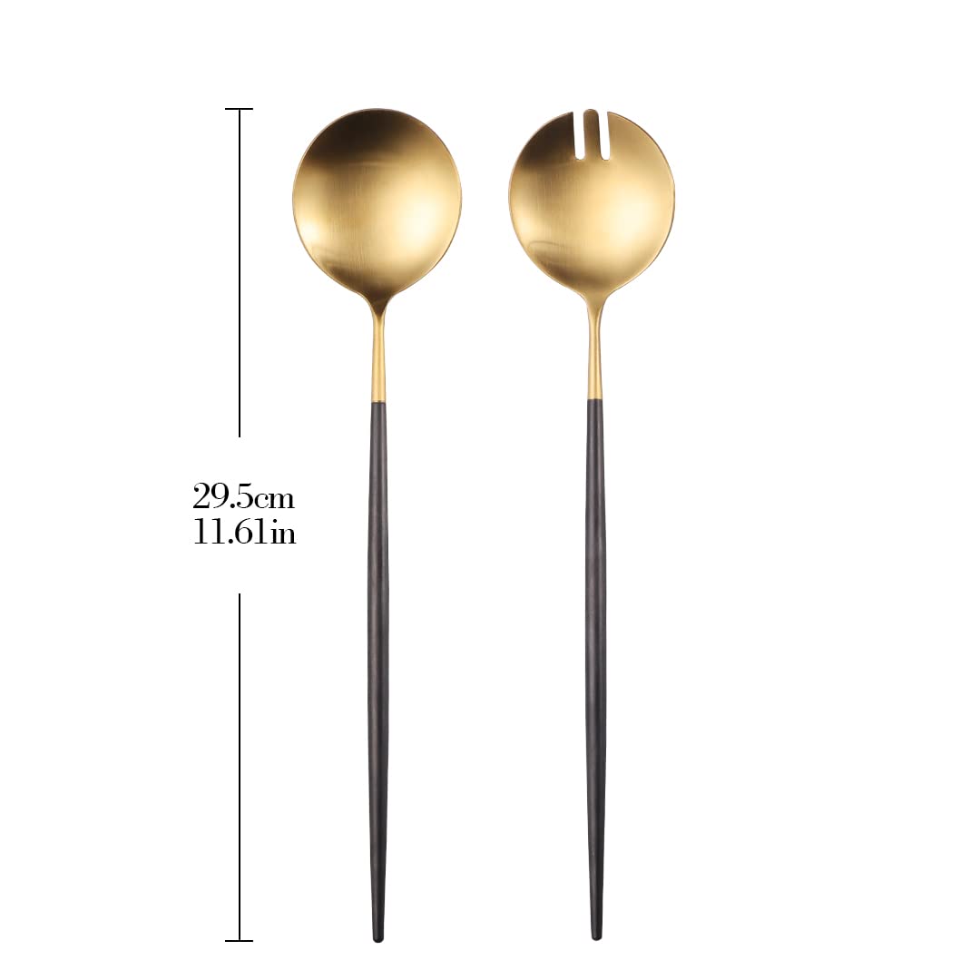 Zerophilo Salad Servers,Spoon and Fork Set 11.41 inch,18/10 Stainless Steel Salad Serving Titanium Plating (Gold)