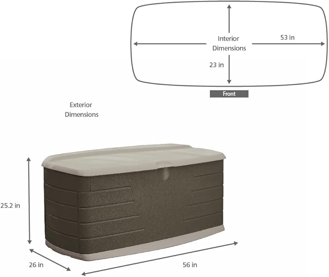 Rubbermaid Large Resin Outdoor Storage Deck Box with Seat (90 Gal), Weather Resistant, Brown, Deck Organization for Home/Backyard/Pool Chemicals/Toys/Garden Tools/Porch/Patio Cushions