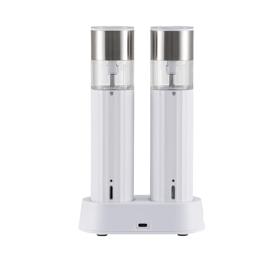 Electric Salt and Pepper Grinder Set, Adjustable Coarseness & Rechargeable, 110ml 2-Pack White Ceramic Core Grinders, Housewarming & Birthday Gifts for Women, Kitchen Gadgets