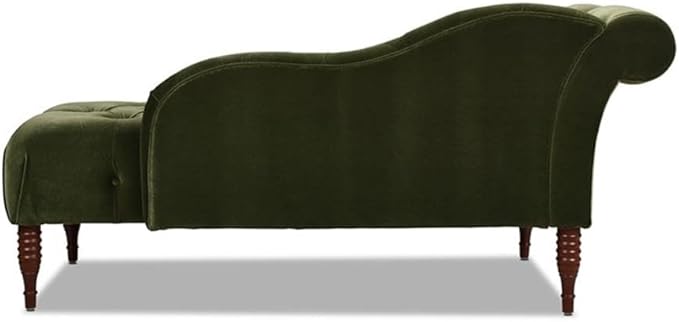 Pemberly Row Tufted Roll Arm Chaise Lounge, Olive Green Velvet Upholstery