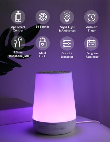 Momcozy White Noise Machine,Sound Machine for Baby Adults with 7 Colour Night Light,34 Soothing SoundsTherapy for Sleeping Nursery, White Noise APP Control,Timer,USB Rechargeable,Office Home Travel