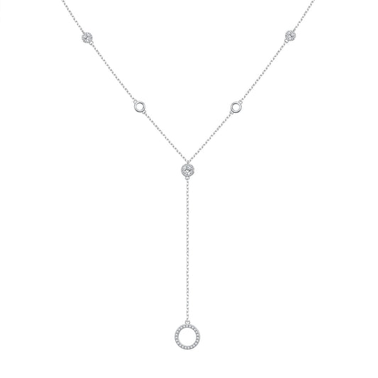 DAOCHONG Circle Long Chain Sweater Necklace for Women S925 Sterling Silver Long Chain Eternity Circle Pendant Sweater Y-Necklace for Women Teenage 26 inches