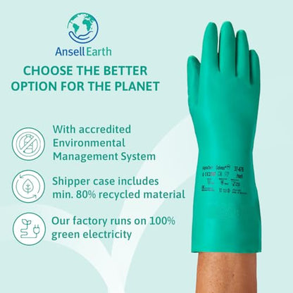 Ansell AlphaTec 37-675, Chemical Resistant Nitrile Gloves, Versatile Waterproof Work Gloves, Food Gloves & Cleaning Gloves with Superior Grip, Latex Free Gloves, Green Nitrile Gloves 2XLarge, 12 Pairs