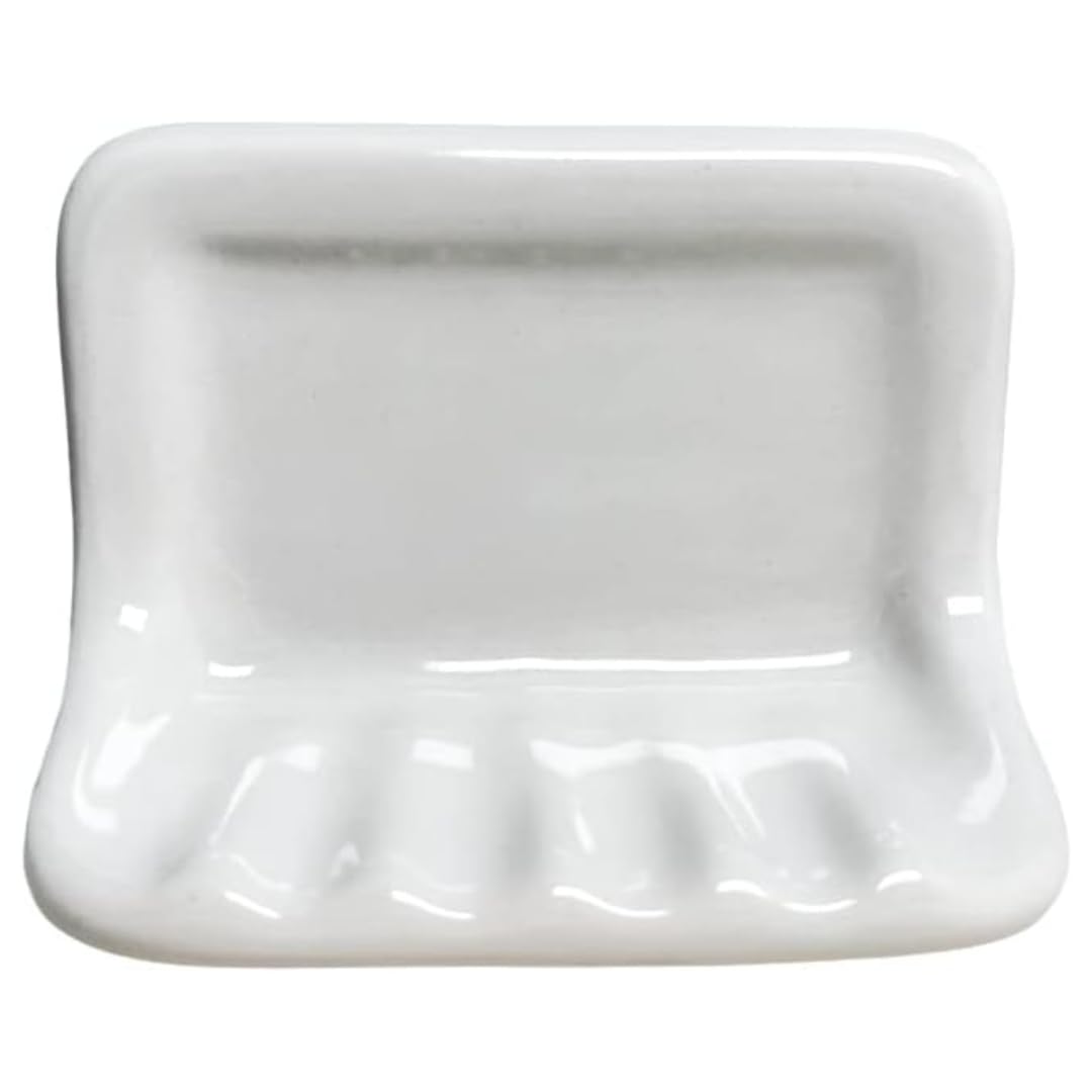 Tenedos White Glazed Ceramic Soap Dish Holder for Bathroom Wall – Bathroom Accessory Kit, Not for Flat Surface Installation, Mount with Tile Adhesion