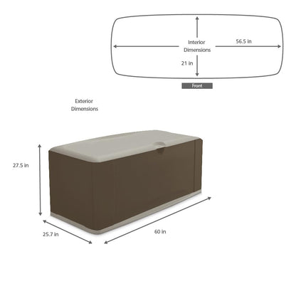 Rubbermaid Extra Large Resin Outdoor Storage Deck Box with Seat (120 Gal), Weather Resistant, Brown, Deck Organization for Home/Backyard/Pool Chemicals/Toys/Garden Tools/Porch/Patio Cushions
