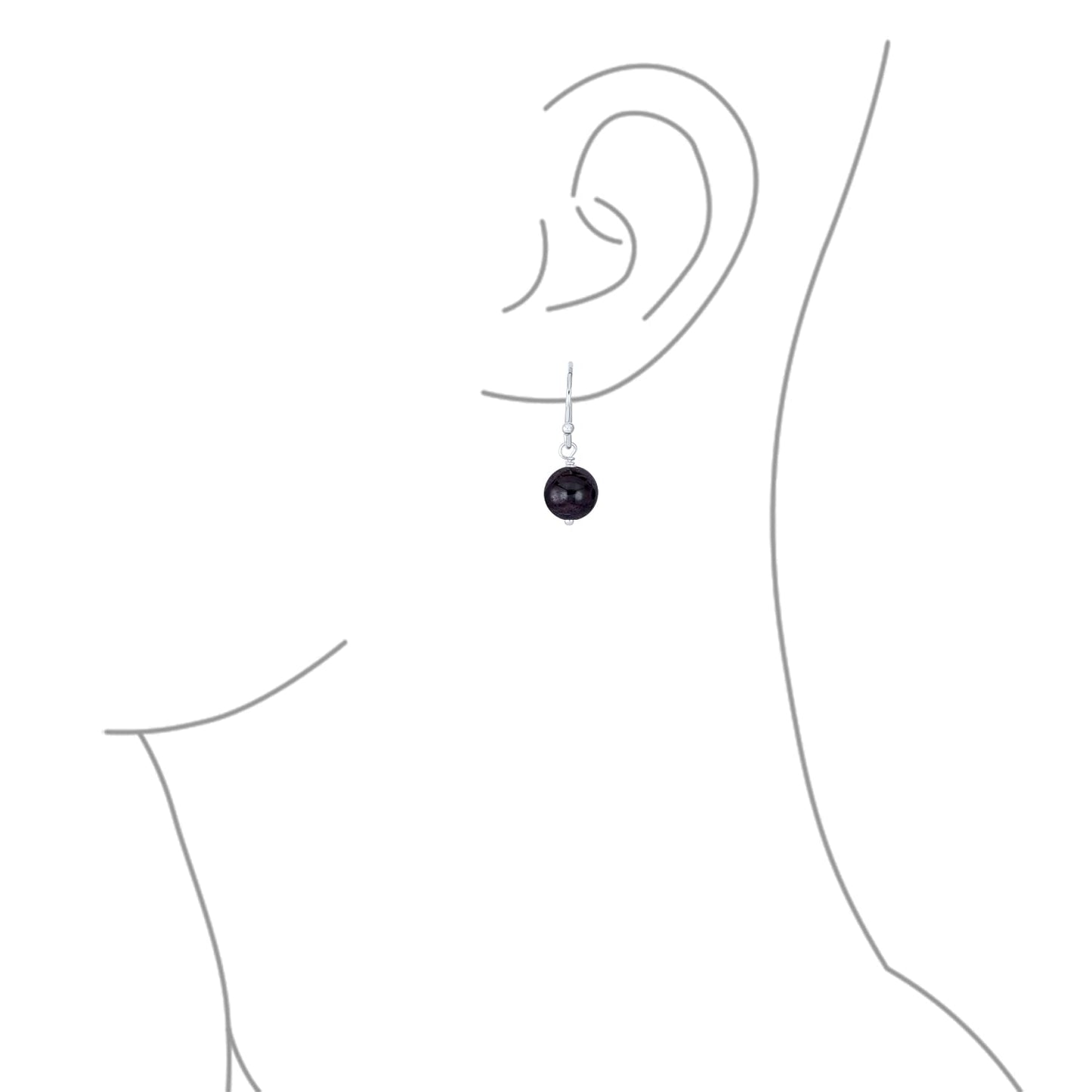 Bling Jewelry Timeless .925 Sterling Silver Dark Purple Amethyst Bead 8mm Ball Drop Earrings Fish Hook Genuine Gemstone February Birthstone