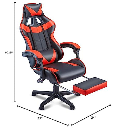 Soontrans Red Gaming Chairs with Footrest,Racing Gaming Chair,Computer Gamer Chair,Ergonomic Game Chair with Adjustable Headrest and Lumbar Support