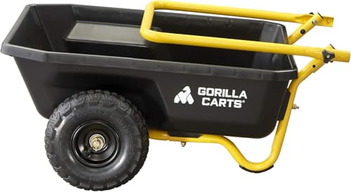 Gorilla Carts GCR-4 4 Cu. Ft Poly Yard Cart, 300-pound Capacity, Garden Cart with 30in x 24in impact-resistant poly bed and 10in pneumatic tires, Black/Yellow