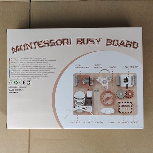 Joyreal Wooden Busy Board for Toddlers - Activity Board Sensory Toys Fidget Board Montessori Travel Toys for Plane Fine Motor Skills Gift for Girls Boys