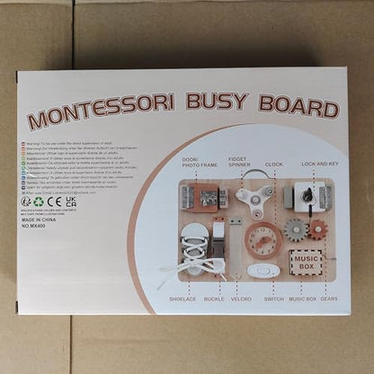 Joyreal Wooden Busy Board for Toddlers - Activity Board Sensory Toys Fidget Board Montessori Travel Toys for Plane Fine Motor Skills Gift for Girls Boys