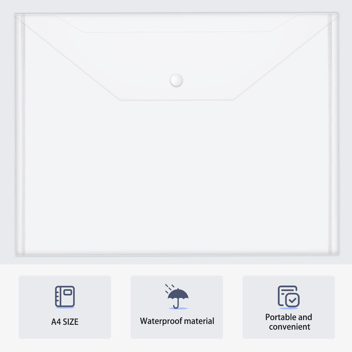 JIKIOU 30pcs Plastic Envelopes, Clear Reusable Poly Envelope Waterproof File Folder with Snap Button, Us Letter/A4 Size