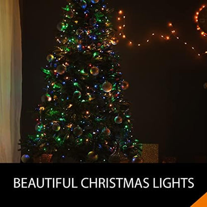 ANSIO® Christmas Lights 100 LED 10m/32ft Christmas Tree Lights for Indoor & Outdoor Multicolour Decorations Fairy String Lights for Xmas Garden Bedroom & Party | Mains Powered Green Cable