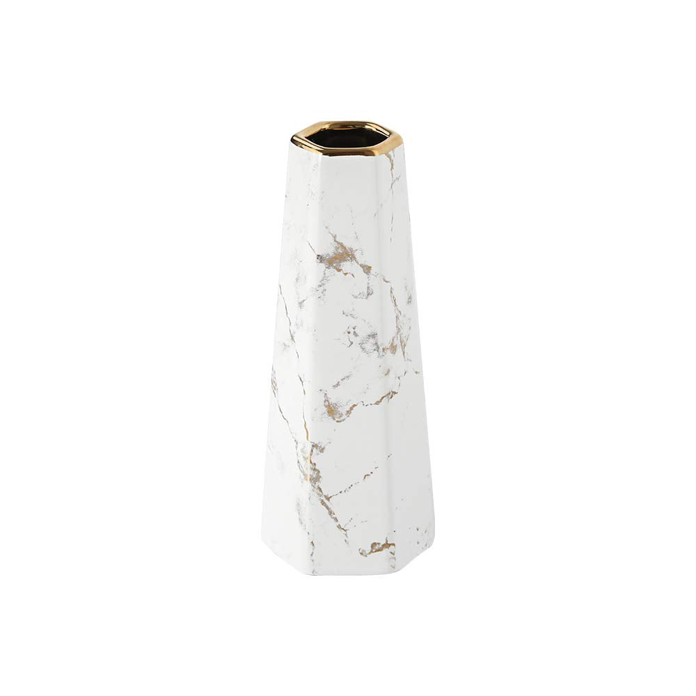 8inch White Gold Finish Marble Ceramic Flower Vase Home Decor Vase and Table Centerpieces Vase - Ideal Gifts for Friends and Family, Christmas, Wedding, Bridal Shower