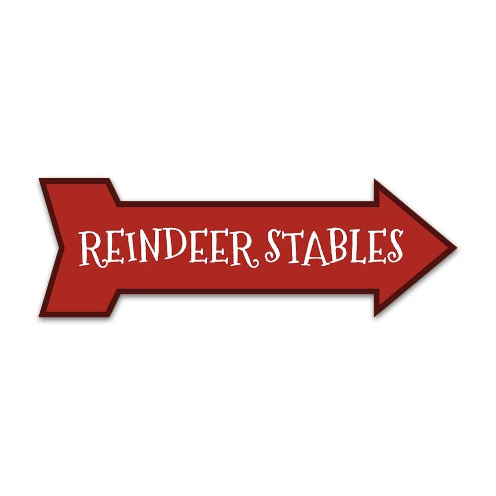 Arrow Shape Plus Reindeer Stables (Right) 12x4" Wall or Door Sign | Christmas Holiday Decoration