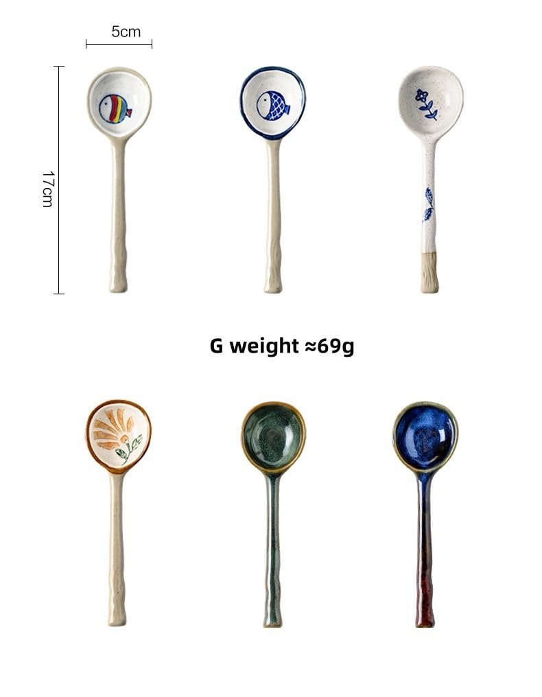 2 PCS (3 styles available) of couple ceramic spoon, suitable for afternoon tea and coffee stirring,dessert spoons, handcrafted ceramic soup spoon, size 6.6 * 1.9 in (17 * 5 cm) (flowers)
