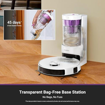 Eureka E20 Plus Robot Vacuum and Mop Combo, Robot Vacuum Cleaner with Bagless Self Emptying Station, 45-Day Capacity 8000Pa Suction and Anti Hair-Tangling Brush App Control LiDAR Navigation