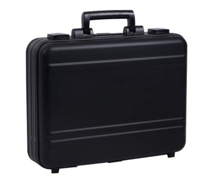 urecimy Men Metal Briefcase Aluminum Locking Storage Box with Removable Foam, Family Medicine Case, Money Suitcase, Jewellery Display Box, Black, 16.5X12.6X4.5 Inch