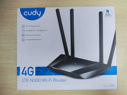 Cudy N300 WiFi Unlocked 4G LTE Cat4 Modem Router with SIM Card Slot, 300Mbps WiFi, MTK Chipset, 5dBi High Gain Antennas, VPN, Cloudflare, LT400