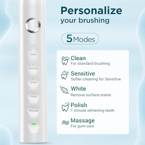 Electric Toothbrush for Adults with 8 Brush Heads, Sonic Toothbrush Rechargeable with a Holder & Travel Case, 2.5 Hours Charge for 120 Days Use - Light Blue