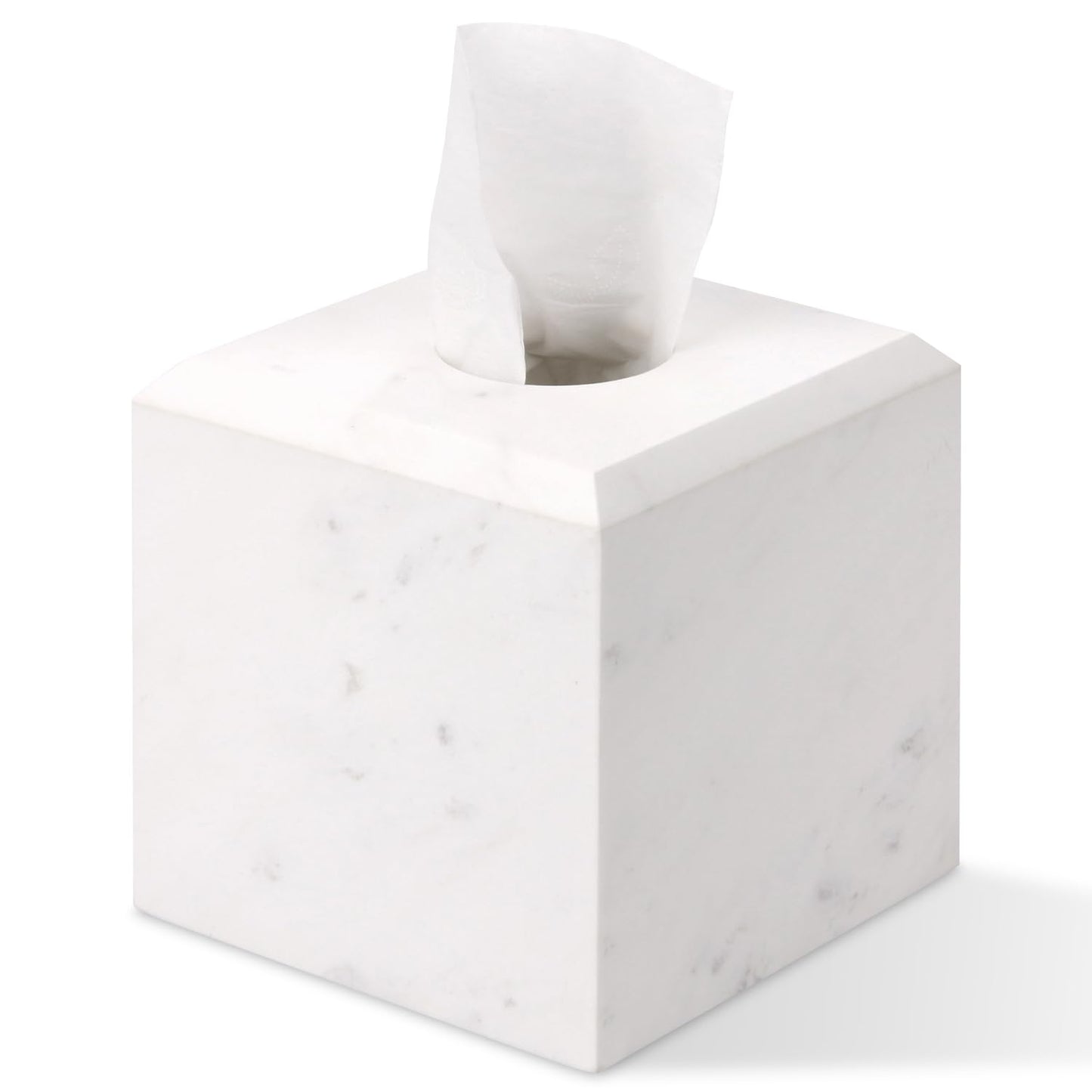 Natural Marble Square Tissue Box Cover,Stone Modern Decorative Sturdy Napkin Box Holder Case,Facial Paper Organizer for Bathroom Vanity Toilet Countertop,Kitchen (1, Jazz White, 5.71 * 5.71 * 5.51)