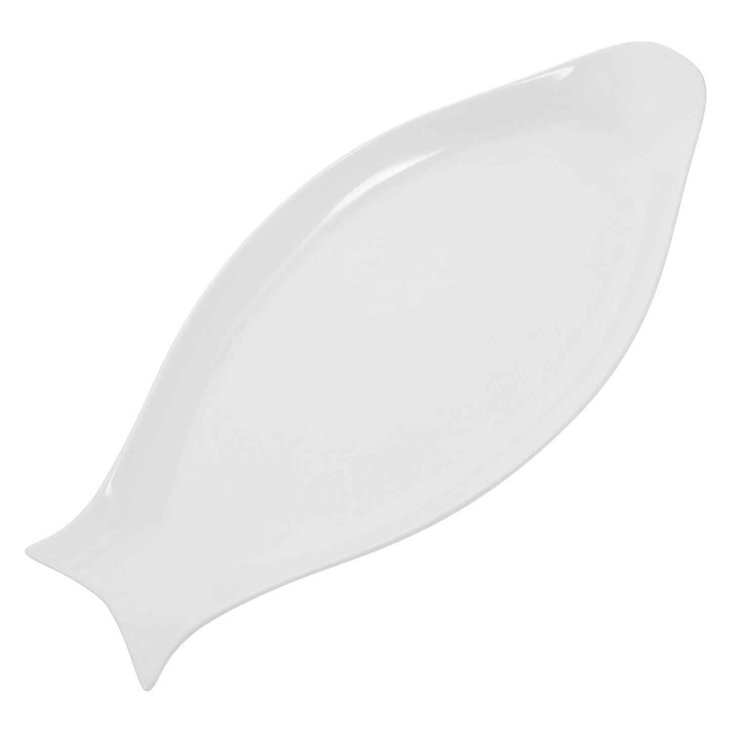 Hemoton Oval Ceramic Fish Plate 15.74X7.48In Pure White Steamed Fish Dish Serving Platter for Kitchen Dining and Entertaining