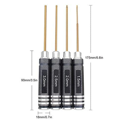 HRB 4pcs 1.5mm 2.0mm 2.5mm 3.0mm Hex Screw Driver Set Titanium Hexagon Screwdriver Wrench Tool Kit for Multi-Axis FPV Racing Drone RC Quadcopter Helicopter Car Models