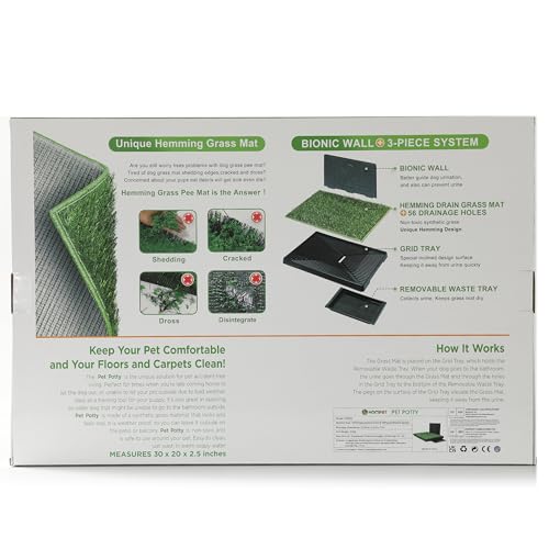 Hompet Dog Toilet Indoor Puppy Training Pad, Dog Potty Pet Training Grass Mat, Removable Waste Tray For Easier Clean Up, Non-toxic Artificial Turf, (76×51 cm)