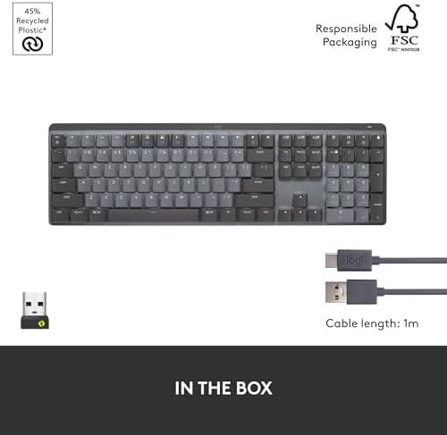 Logitech MX Mechanical Wireless Illuminated Performance Keyboard, Tactile Quiet Switches, Backlit Keys, Bluetooth, USB-C, macOS, Windows, Linux, iOS, Android, Metal, ‎Graphite