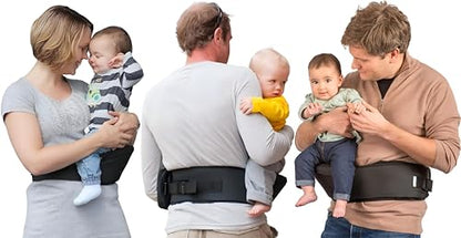 Hippychick Hipseat Baby Carrier, Lightweight Back-Saving Support Waist Stool, Adjustable Strap, Can Carry 6-36 Months Child, Denim Black