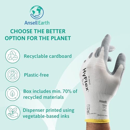 Ansell HyFlex 11-800 Professional Work Gloves, Abrasion Resistant Nitrile Coating with Firm Grip, Multipurpose Protection Gloves, Mechanical and Industrial Safety, White, Size M (12 Pairs)