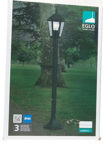 Eglo Laterna 4 Outdoor lamppost, Victorian Style Street lamp, Electric Garden and Driveway Light, cast Aluminium and Glass, Black Lantern, E27 Socket, IP44