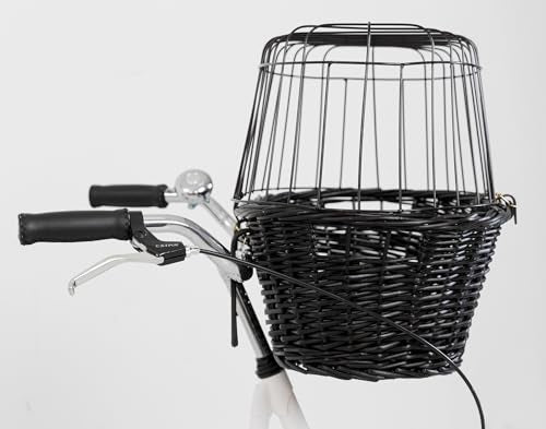 TRIXIE dog basket for the front of the bike up to 5 kg 50 × 41 × 35 cm - woven dog bike basket for the handlebars - in a chic wicker look with plastic grille, 2818