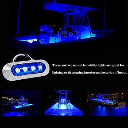 PSEQT 3.8'' Waterproof Boat Marine LED Lights Courtesy Interior Deck Light Navigation Transom Stern Cabin Lighting for Pontoon Fishing Boat Kayak Sailboat Bass Boat Vessel 12V 24V (Blue 4Pcs)
