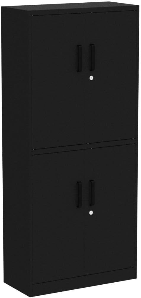 Metal Storage Cabinet with 3 Adjustable Shelves and 4 Doors, Steel Tool Cabinets