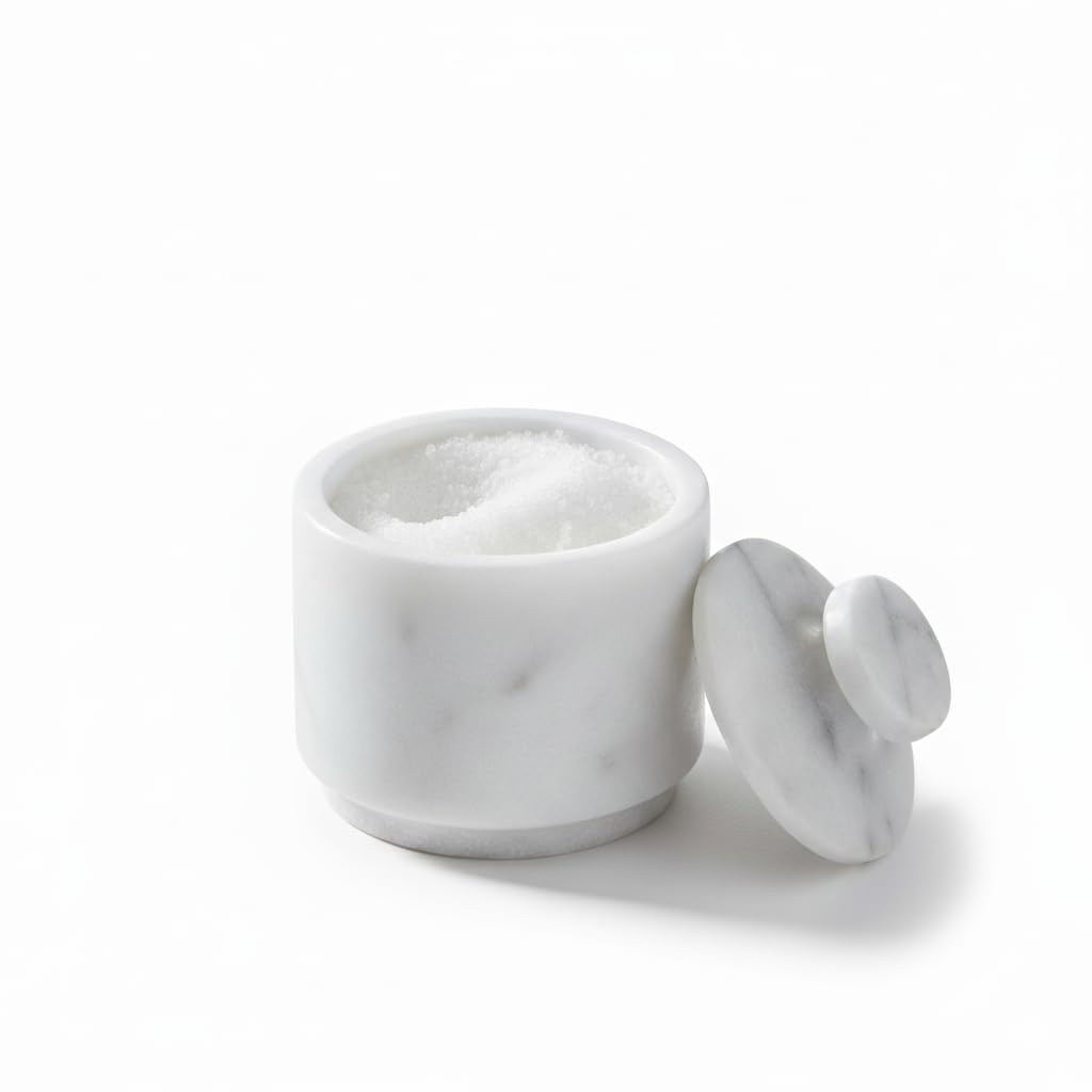 WHAHZZZ White Marble Salt Cellar with Lid| 3.2 Inch Elegant Kitchen Condiment Keeper| Decorative Salt Holder| Salt Cellar Marble| Salt, Sugar, Spices Container,Salt Bowl
