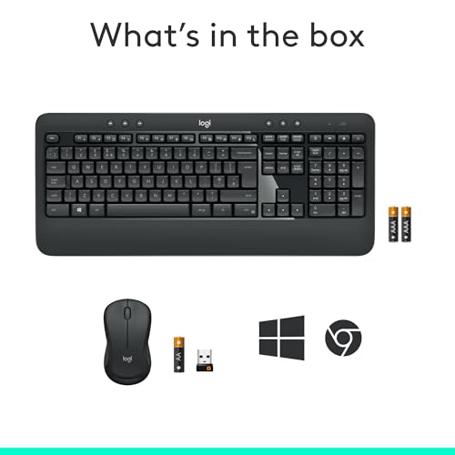 Logitech MK540 Advanced Wireless Keyboard and Mouse Combo for Windows, 2.4 GHz Unifying USB-Receiver, Multimedia Hotkeys, 3-Year Battery Life, for PC, Laptop, QWERTY UK English Layout - Black