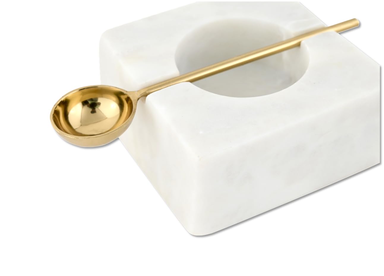 Cruiser’s Caché | White Marble Salt Cellar and Gold Spoon Set | Hand Crafted Natural Marble | For Keeping Gourmet Salts, Pepper, Spices, and Seasonings.