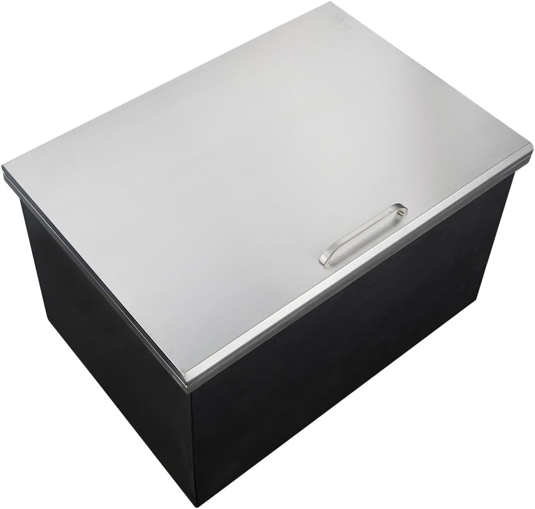 Garvee Drop-in Ice Chest, Large Capacity Stainless Ice Bin with Lid & Drain-Pipe Set, Commercial Grade Insulated Ice Bucket for Cold Wine Beer, Non-Electric 24H Cold Retention for Outdoor Kitchen&Bar