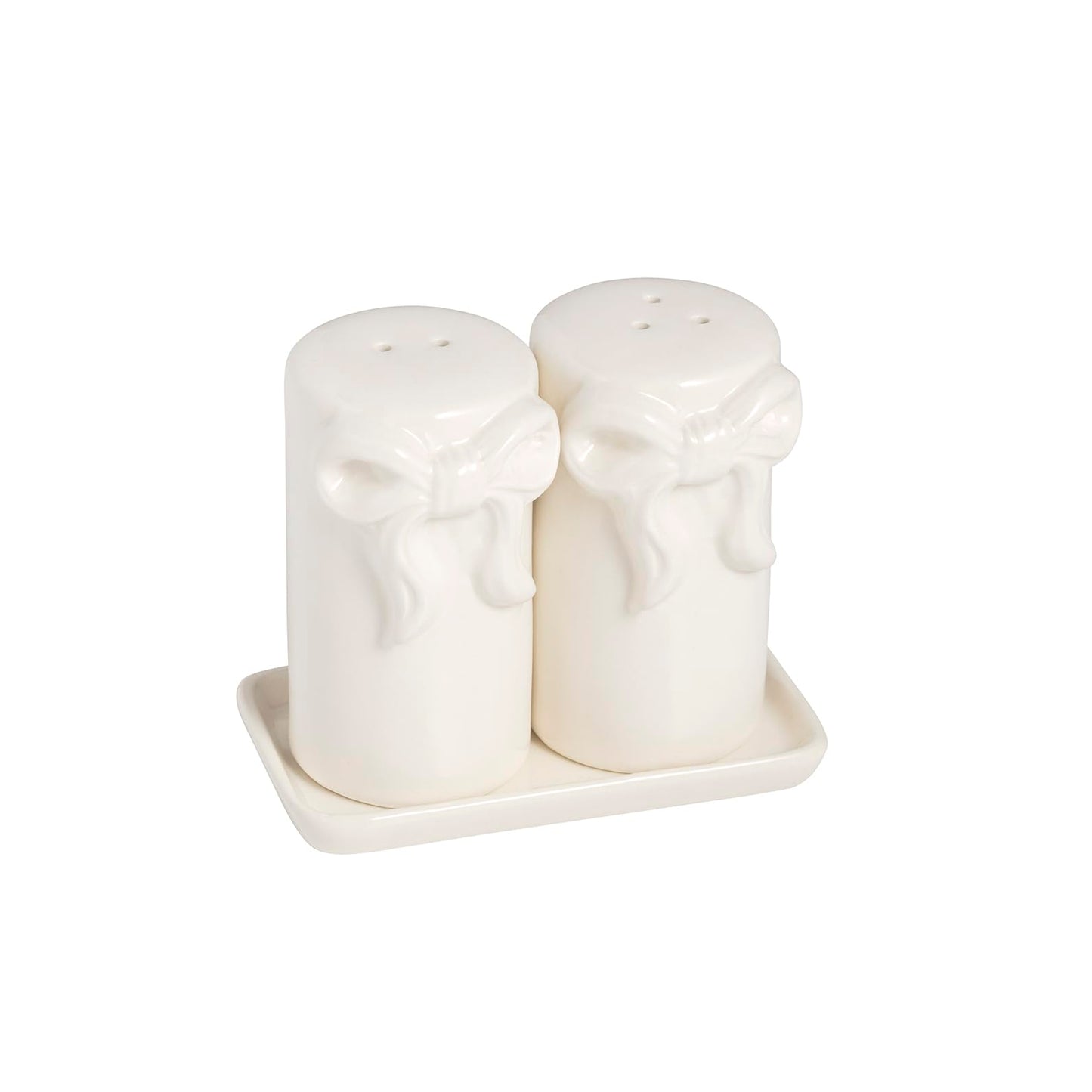 Mud Pie Ceramic Bow Salt And Pepper Shaker Set