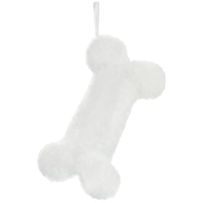 Senneny Snowy White Plush Pet Dog Christmas Stocking, Dog Christmas Stockings Large Bone Shape Faux Fur, Hanging Christmas Holiday Season Party Decor for Pets Dogs