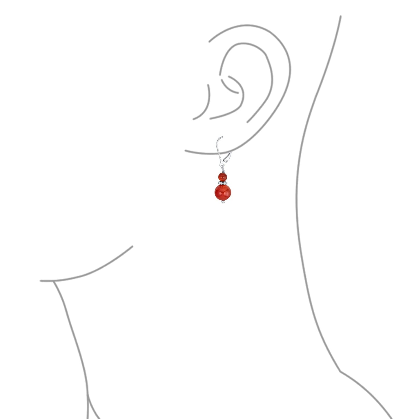 Bling Jewelry Bali Style .925 Sterling Silver Red Carnelian Bead 3MM & 8mm Balls Drop Earrings Milgrain Rondel Separator Lever Back Genuine Gemstone