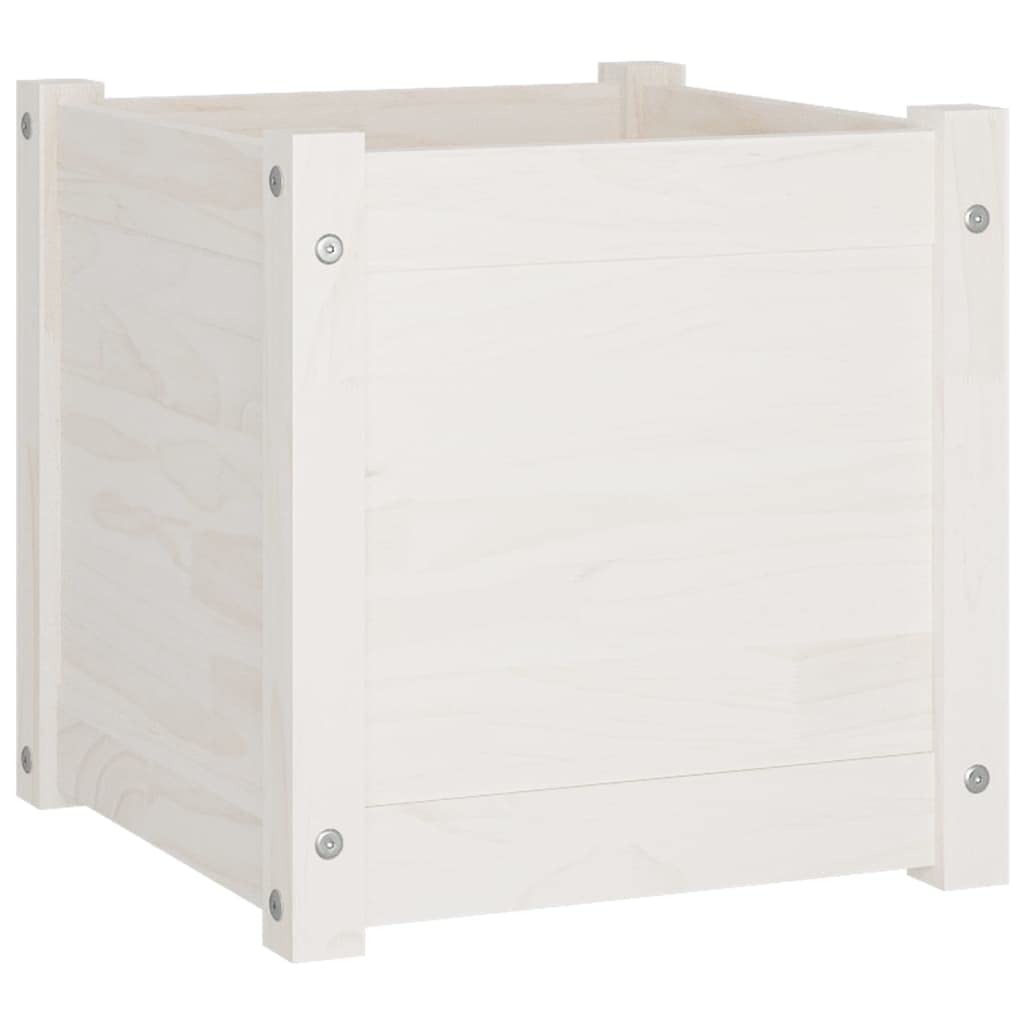 Xolmizyn Square Wooden Planter Box, 15.7 inch Rustic White Solid Pine Garden Flower Pot for Indoor Outdoor Decor, Patio Balcony Plant Container