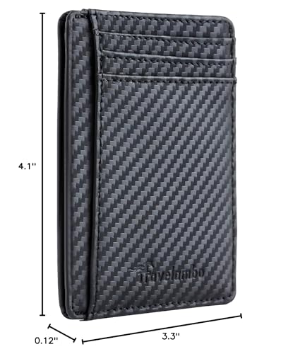 Travelambo Front Pocket Minimalist Leather Slim Wallet RFID Blocking Carbon Fiber Texture(Black)