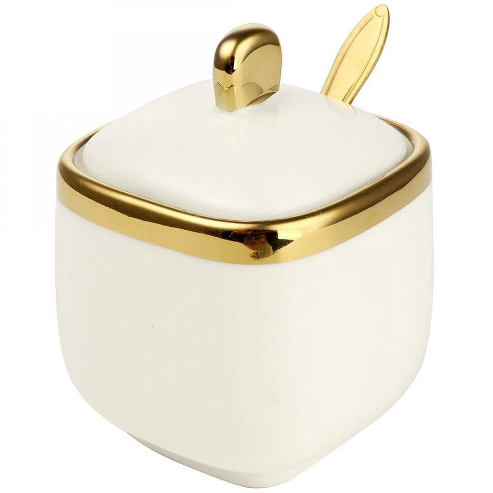 3 pack Ceramic Sugar Bowls Set-Marble Porcelain Spice Jars Storage Containers Condiment Jar Spice Container with Spoons and Lids for Home and Kitchen (White)